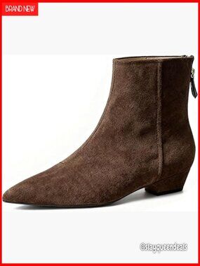 Suede Low Heel Ankle Boots with Back Zip Pointed Toe Office Wedding